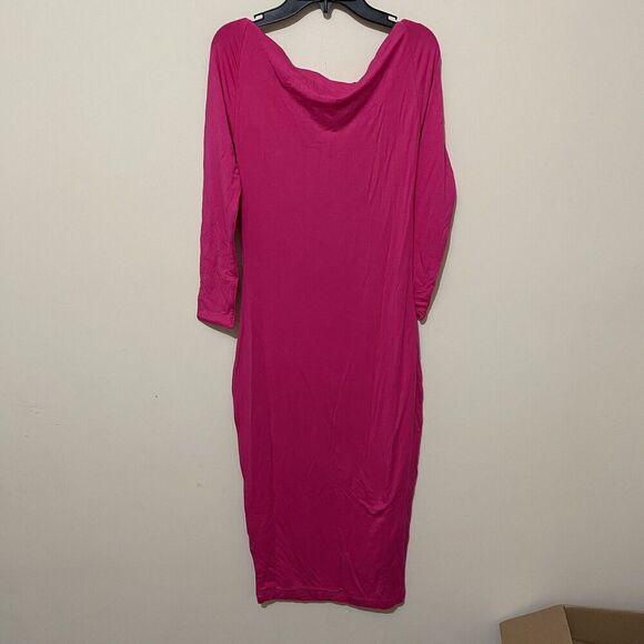 SER•O•YA Hot Pink Irene Dress Long Sleeve Cut Out Midi Length Size Medium NWT - Picture 4 of 6